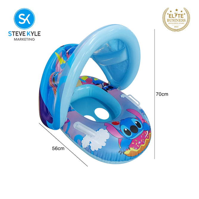 Steve Kyle Inflatable Baby Seat Float With Canopy Cartoon Adventure Swimming Boat