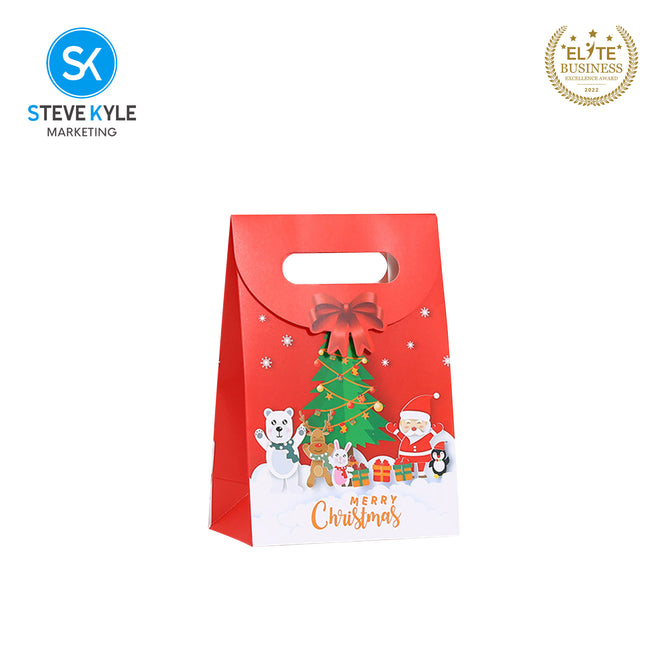 Steve Kyle Five Pieces Festive Christmas Design Gift Paper Bag with Magic Tape Closure For Christmas Gift Packaging