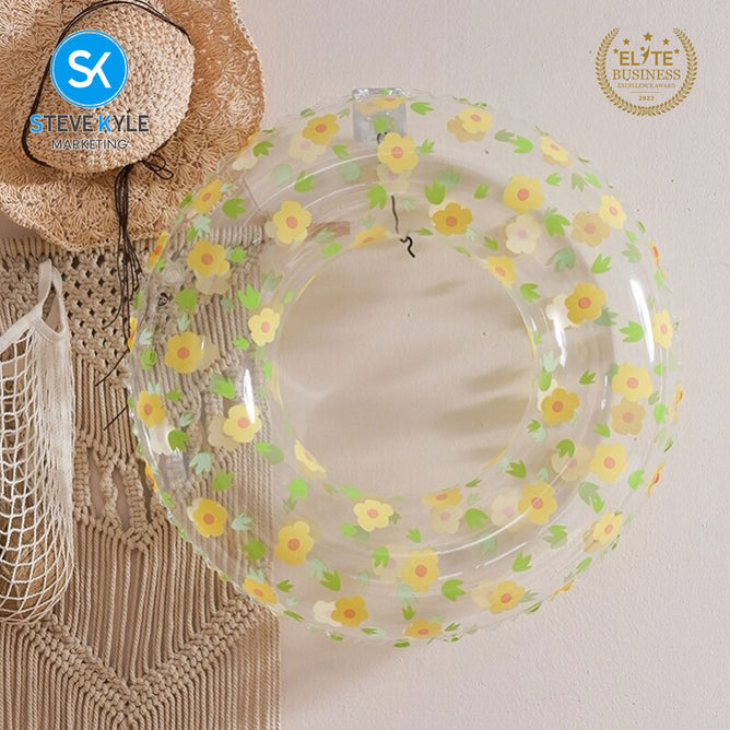 Steve Kyle Inflatable Transparent Swim Ring Floral Print For Outdoor Water Fun