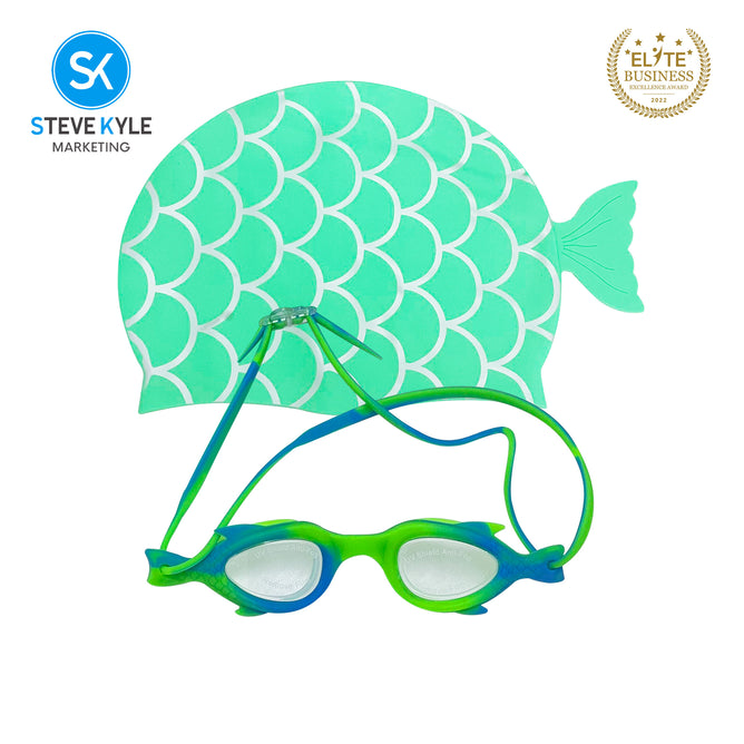 Steve Kyle Mermaid Swim Eyewear With Cap Adjustable Strap Anti-Fog Swimming Goggles