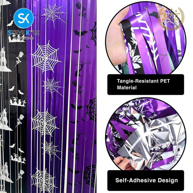 Steve Kyle Halloween Purple and Black Backdrop Curtain Photo Background Hanging Decoration
