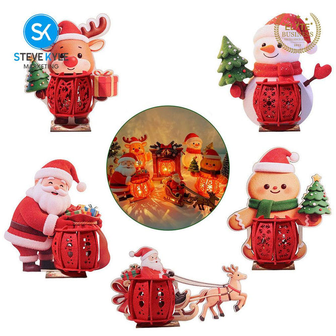 Steve Kyle 3D Wooden Christmas Santa Claus Snowman Santa Sleigh Decorative Lantern Ornament
