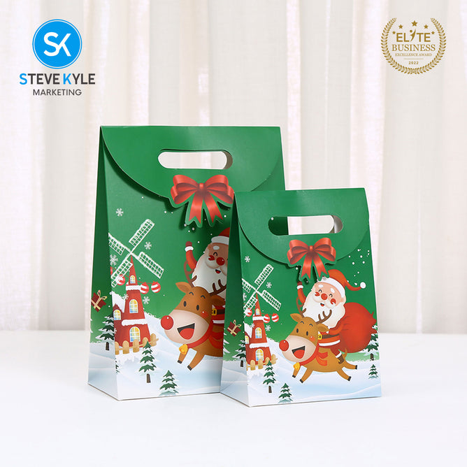 Steve Kyle Five Pieces Festive Christmas Design Gift Paper Bag with Magic Tape Closure For Christmas Gift Packaging
