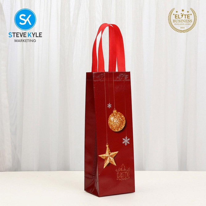 Steve Kyle Merry Christmas Printed Reusable Non-Woven Wine Tote Bag for Holiday Gifts