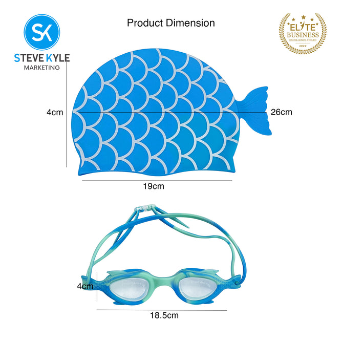 Steve Kyle Mermaid Swim Eyewear With Cap Adjustable Strap Anti-Fog Swimming Goggles