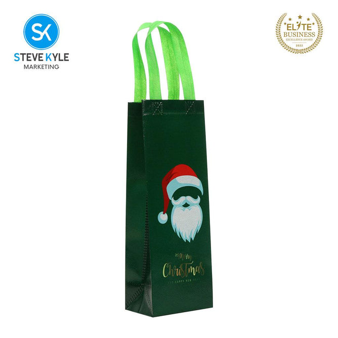 Steve Kyle Merry Christmas Printed Reusable Non-Woven Wine Tote Bag for Holiday Gifts