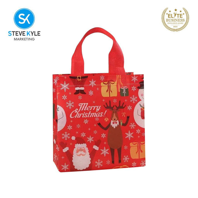 Steve Kyle Merry Christmas Printed Non-Woven Reusable Tote Bag for Groceries and Holiday Giveaways