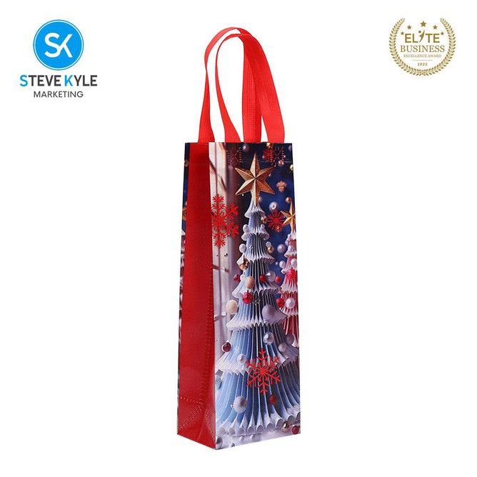 Steve Kyle Merry Christmas Printed Reusable Non-Woven Wine Tote Bag for Holiday Gifts