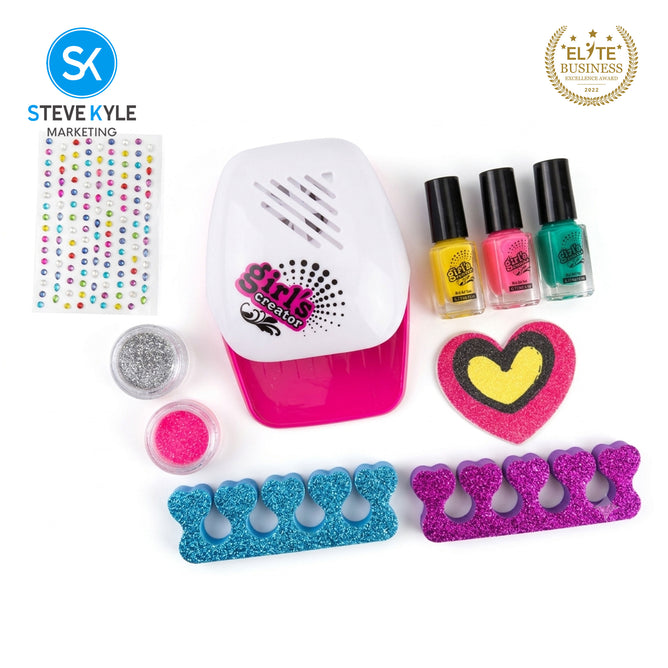 Steve Kyle Kids Cute Nail Art Manicure Set With Water-Based Peel Off Polish Nail Dryer
