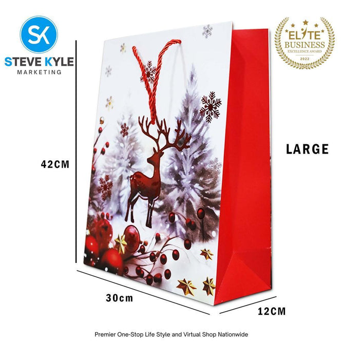 Steve Kyle Random Design Christmas Craft Paper Gift Bag with Twisted Rope Handle for Holiday Gifts Party Favors