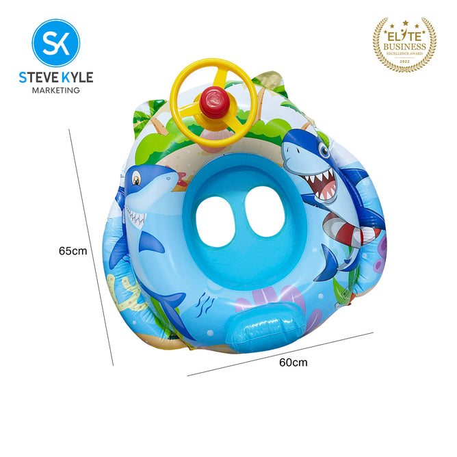 Steve Kyle Inflatable Baby Seat Float With Steering Wheel Adorable Cartoon Fun Swimming Boat