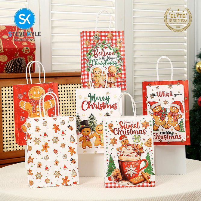 Steve Kyle Twelve Pieces Christmas Cartoon Random Design Paper Bag Random Design For Birthday Party Supplies