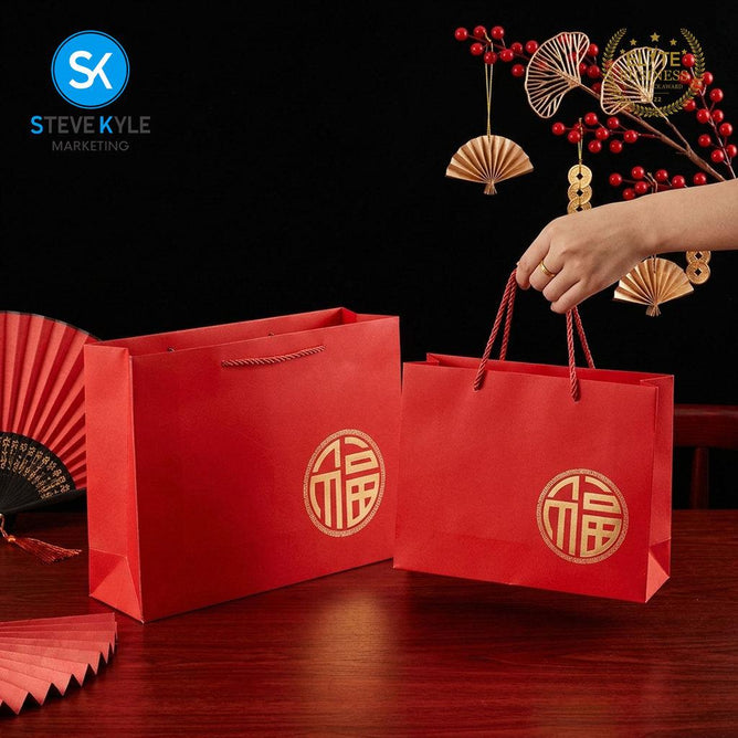 Steve Kyle Chinese Style Red Paper Bag for Holiday Gifts and Special Occasions