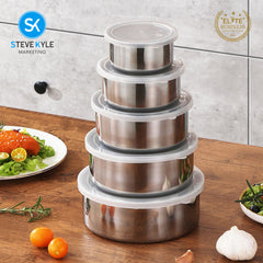 Steve Kyle Five Pieces Modern Food Warmer Set With Inner Lid Heatable Kitchen Storage Bowls