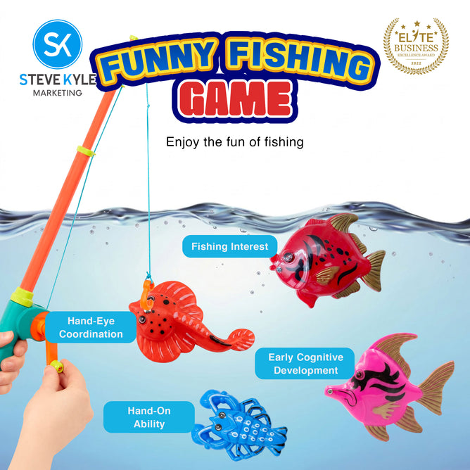 Steve Kyle Kids Fishing Game Sea Animal Figures with Fishing Rod Set Interactive Play Toy