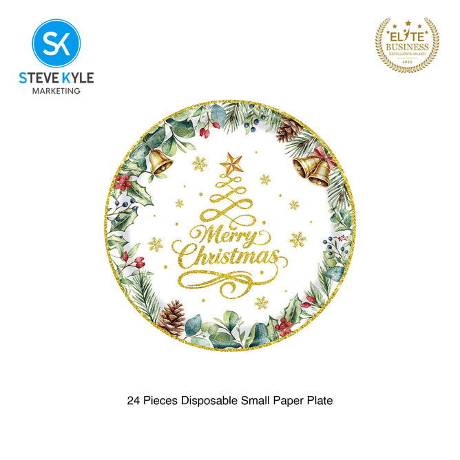 Steve Kyle White Christmas Themed Disposable Paper Plate Cups Napkin Spoon Fork Tableware Set