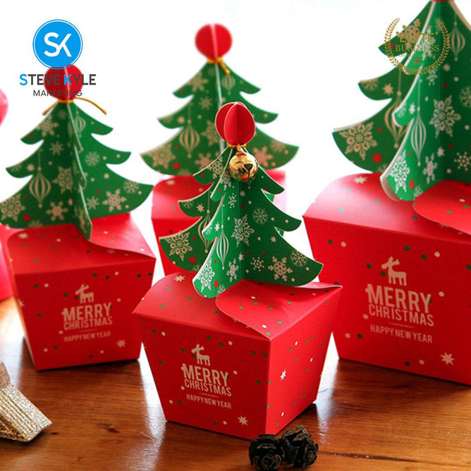 Steve Kyle 5-Piece Christmas Tree Pop-Up Paper Gift Box for Holiday Treats and Party Giveaways