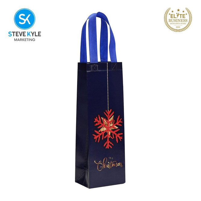 Steve Kyle Merry Christmas Printed Reusable Non-Woven Wine Tote Bag for Holiday Gifts