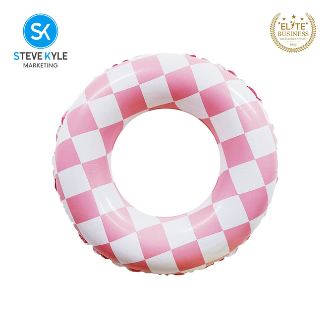Steve Kyle Inflatable Swim Ring Classic Grid Pattern For Outdoor Water Fun