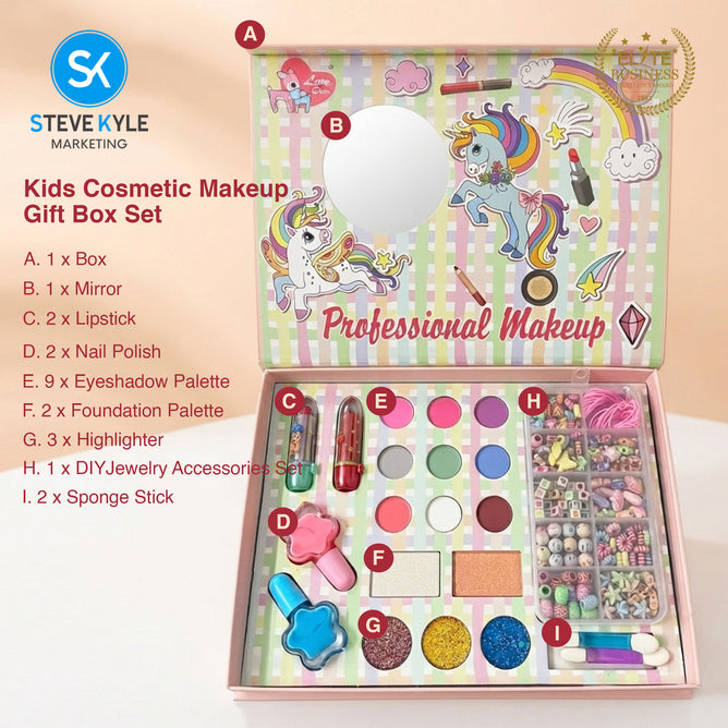Steve Kyle 2-in-1 Pretend Makeup Kit with Jewelry Making Accessories Gift Box for Kids
