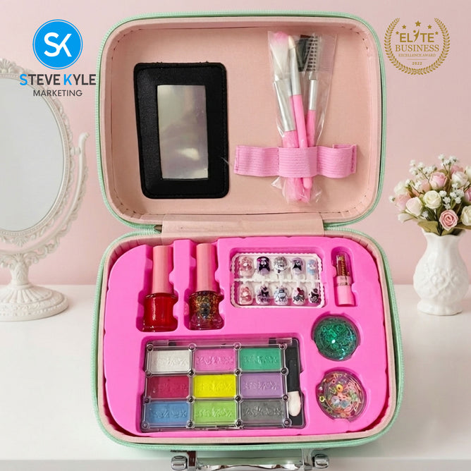 Steve Kyle Washable Girls Makeup Set with Cosmetic Handbag Gift Toy for Kids
