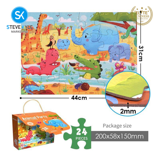 Steve Kyle 24-Piece Cartoon Animal Jigsaw Puzzle Set for Kids Learning Thinking Interactive Play