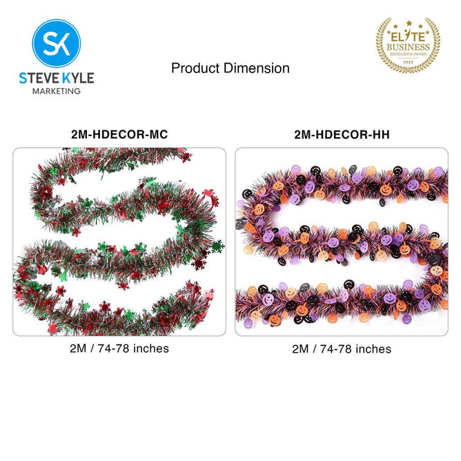 Steve Kyle 2M Halloween Christmas Tinsel Garland with Pumpkin Pom Pom and Snowflake Decorations
