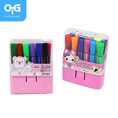12 Colors Set Colored Pen Seal Stamp Washable Markers Watercolor Pen for Children Stationery Gift
