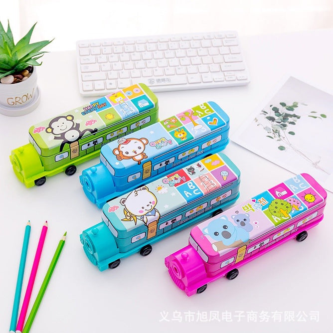 Korean Creative Cartoon Pencil and Sharpener Box Pencil Case Double Layer For Kids