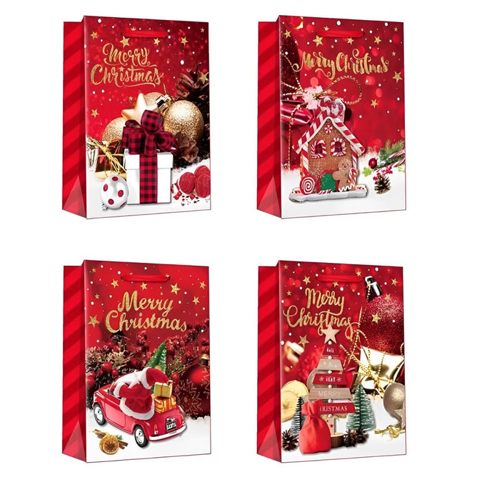 4PCS/SET Christmas Gift Bag Kraft paper Cartoon Design Gift Paper Bag Christmas Eve for Holiday