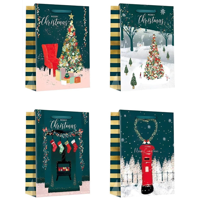 4PCS/SET Christmas Gift Bag Kraft paper Cartoon Design Gift Paper Bag Christmas Eve for Holiday