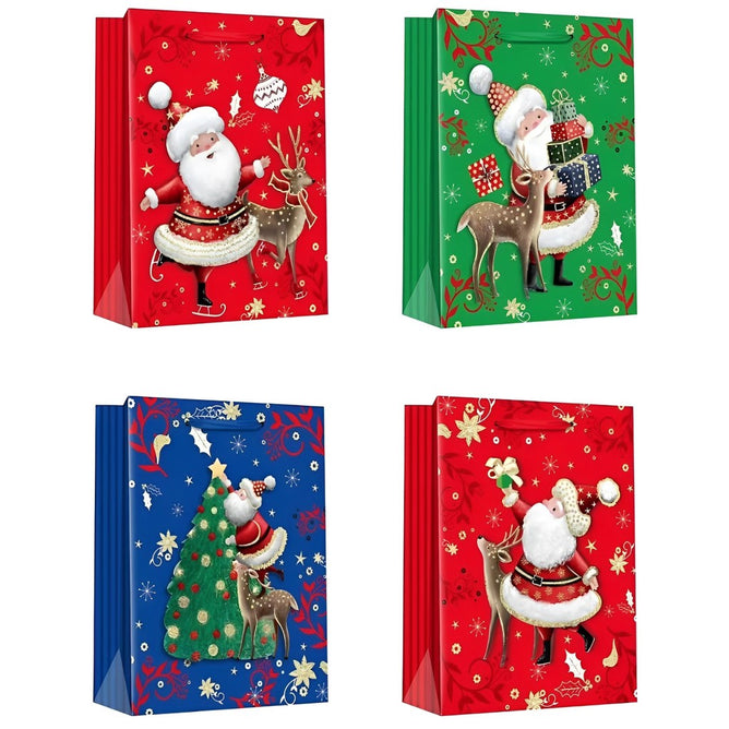 4PCS/SET Christmas Gift Bag Kraft paper Cartoon Design Gift Paper Bag Christmas Eve for Holiday
