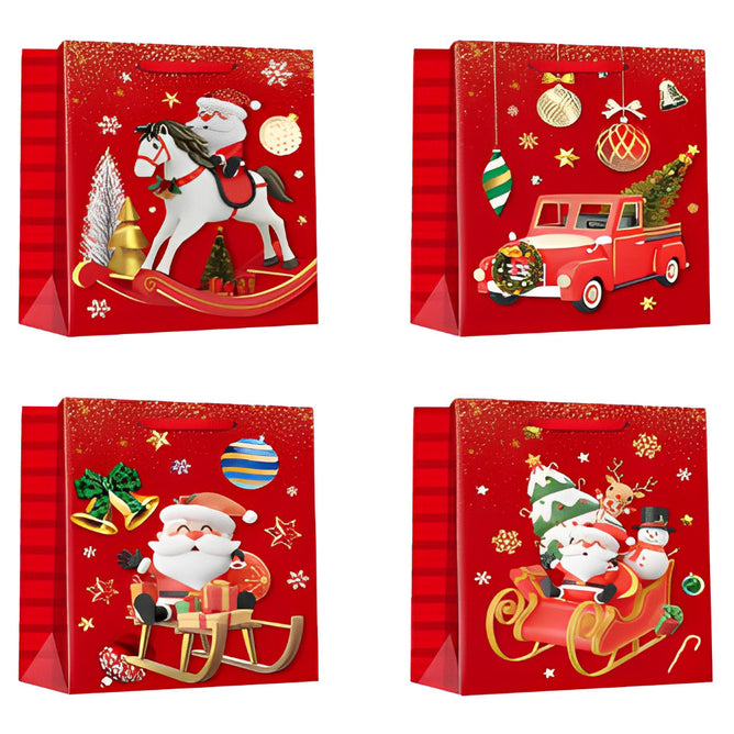 4PCS/SET Christmas Gift Bag Kraft paper Cartoon Design Gift Paper Bag Christmas Eve for Holiday