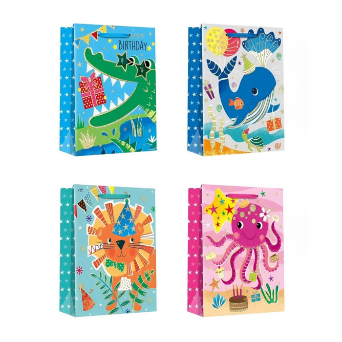 4PCS/SET Birthday Gift Bag Happy Birthday Gift Packaging Bag Cartoon Handbag Thickened Flat Pocket