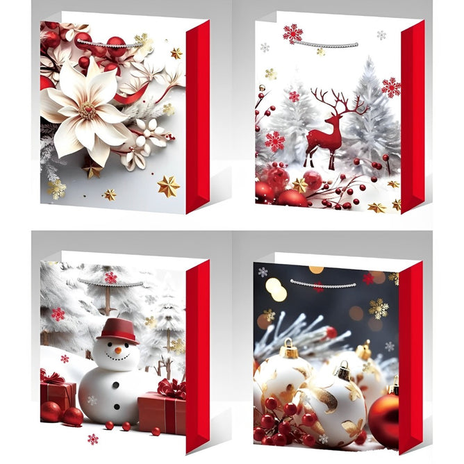 4PCS/SET Christmas Gift Bag Kraft paper Cartoon Design Gift Paper Bag Christmas Eve for Holiday