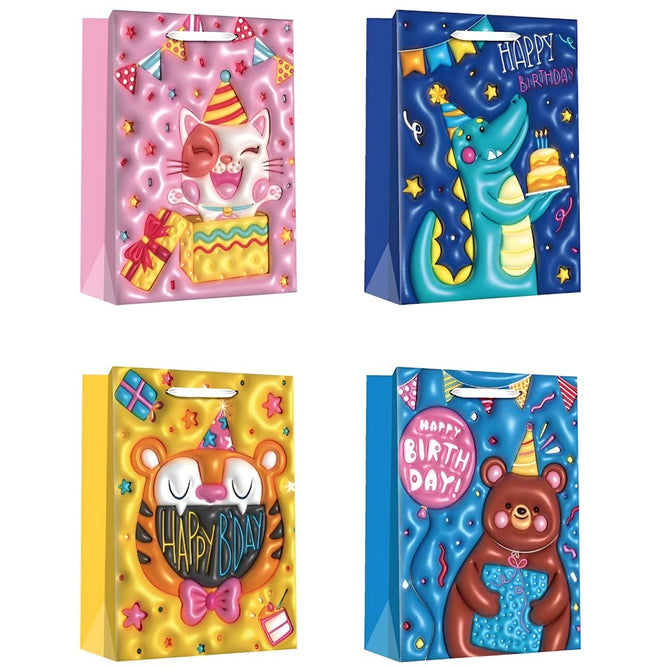 4PCS/SET Birthday Gift Bag Happy Birthday Gift Packaging Bag Cartoon Handbag Thickened Flat Pocket