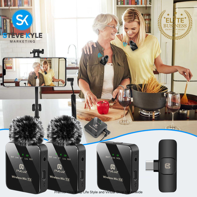 Wireless Lavalier Microphone and Dual Wireless Lavalier Microphones (Black)