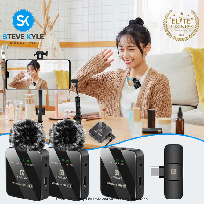 Wireless Lavalier Microphone and Dual Wireless Lavalier Microphones (Black)