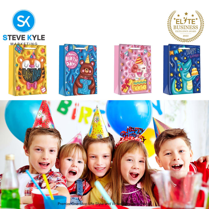 4PCS/SET Birthday Gift Bag Happy Birthday Gift Packaging Bag Cartoon Handbag Thickened Flat Pocket