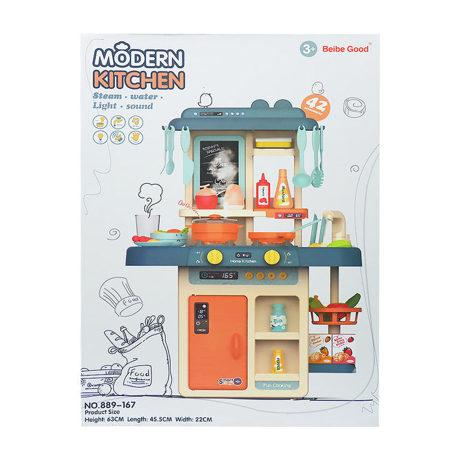 Kitchen Playset and Shopping Cart Pretend Play Kitchen Toys and Accessories Set w/ Sounds and Light