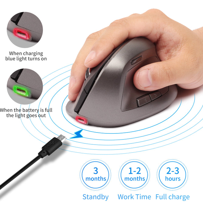 BW883 Ergonomic Optical Vertical Charging Wireless Mouse