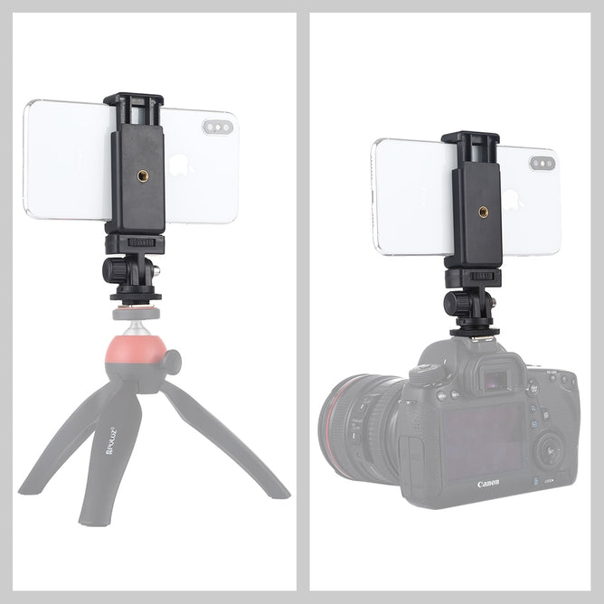 PULUZ PU417 1/4 Inch Screw Thread Cold Shoe Tripod Mount Adapter with Phone Holder