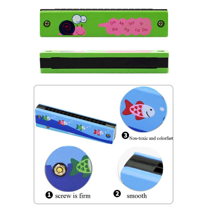 Wooden Harmonica 16 Holes Double-Row Blow Woodwind Mouth Toys for Children Musical Instruments