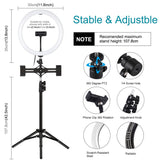 PULUZ PKT3064B 12 inch 30cm Light + 1.1m Tripod Mount + Dual Phone Brackets Curved Surface USB 3 Modes Dimmable Dual Color Temperature LED Ring Vlogging Video Light Live Broadcast Kits with Phone Clamp