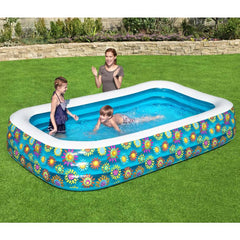 Bestway 3-Ring Rectangular Floral Design Pool for Outdoor Family Swimming Pool