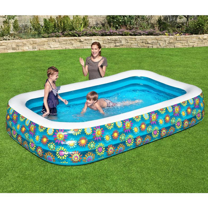 Bestway 3-Ring Rectangular Floral Design Pool for Outdoor Family Swimming Pool