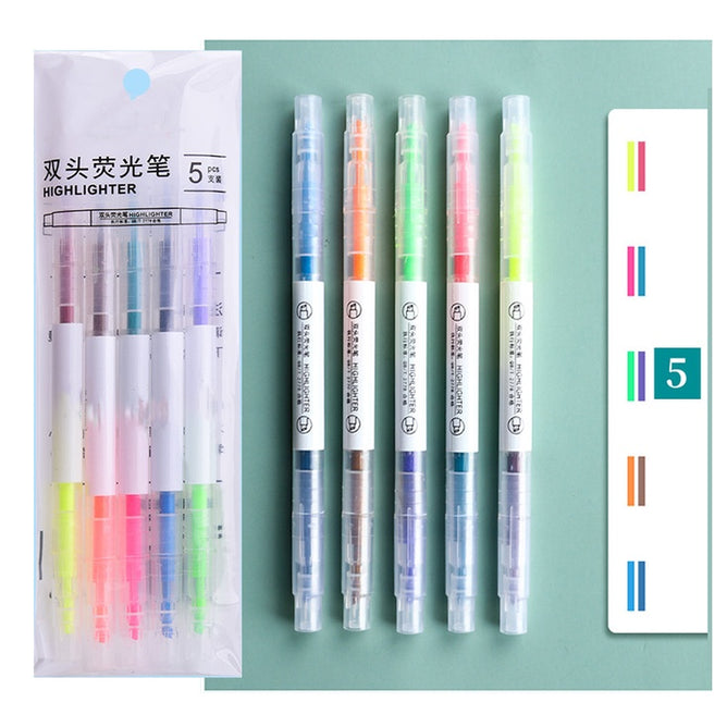 5 Pieces Double-headed Highlighter Fiber Pen Tip Set for Student School & Office Supply