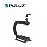 PULUZ PU3006 U/C Shape Portable Handheld DV Bracket Stabilizer Kit with Cold Shoe Tripod Head, Phone Clamp, Quick Release Buckle & Long Screw for All SLR Cameras and Home DV Camera