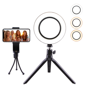 20cm Ring Light with Mini Tripod and Phone Holder Selfie LED Ring Light Photo Studio Light With Tripod Stand & Phone Holder Set for Live streaming Zoom Conference Tiktok Dimmable 3 Colors Ring Light (Vlog)