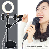 F32 Professional Microphone Stand with Dual Phone Holder and 16cm Ring Light